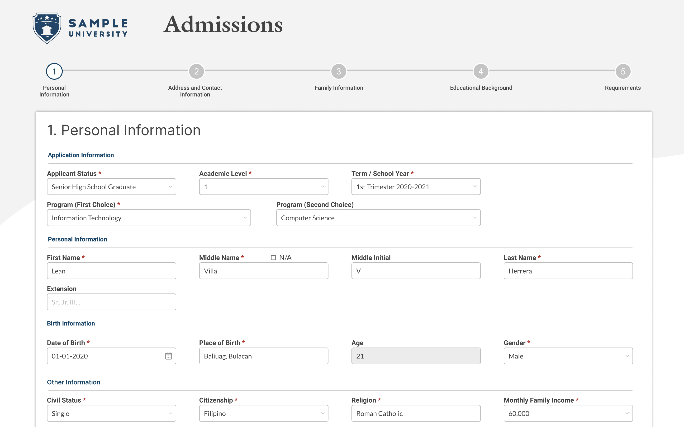 Admissions Screen 3