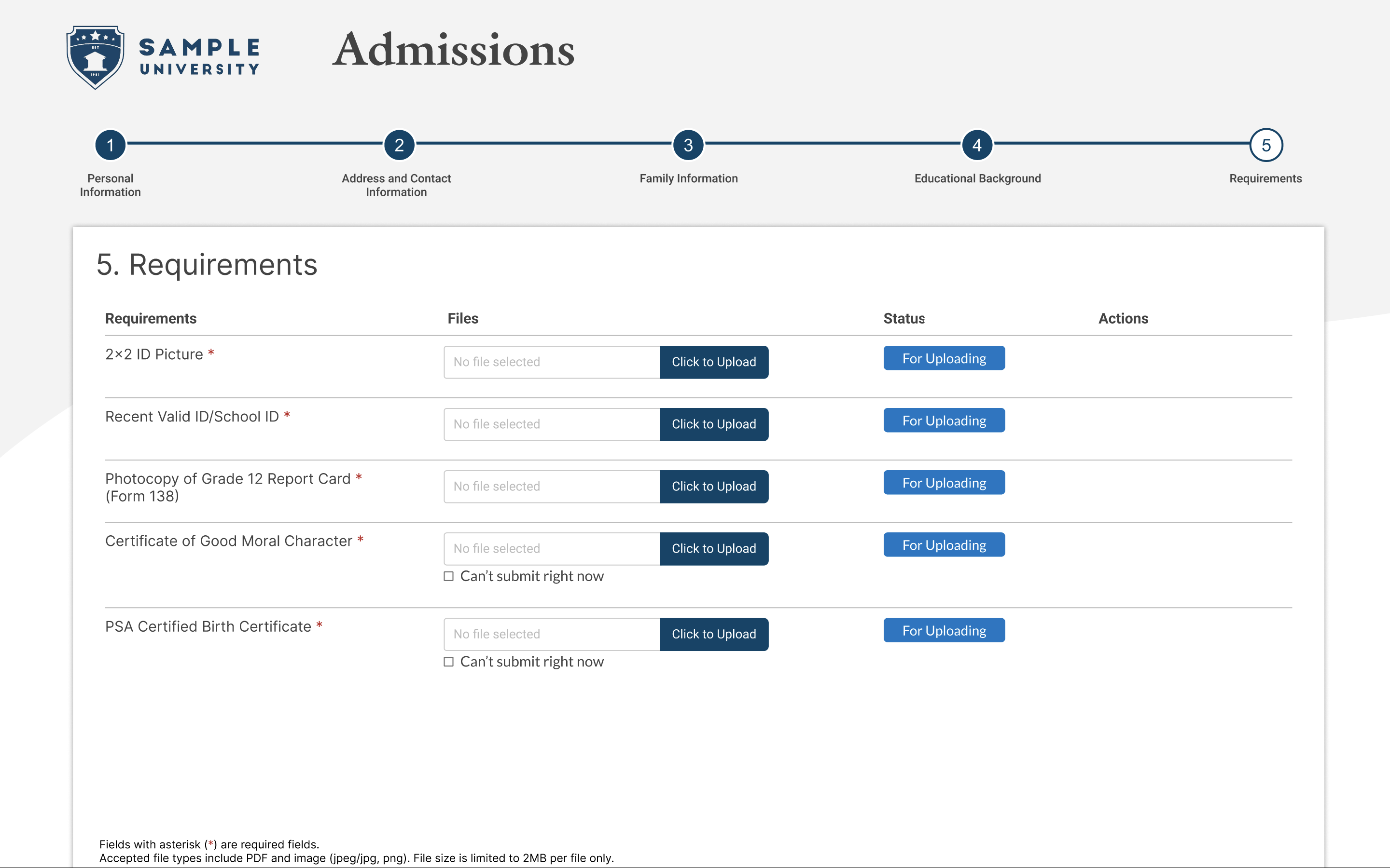 Admissions Screen 4