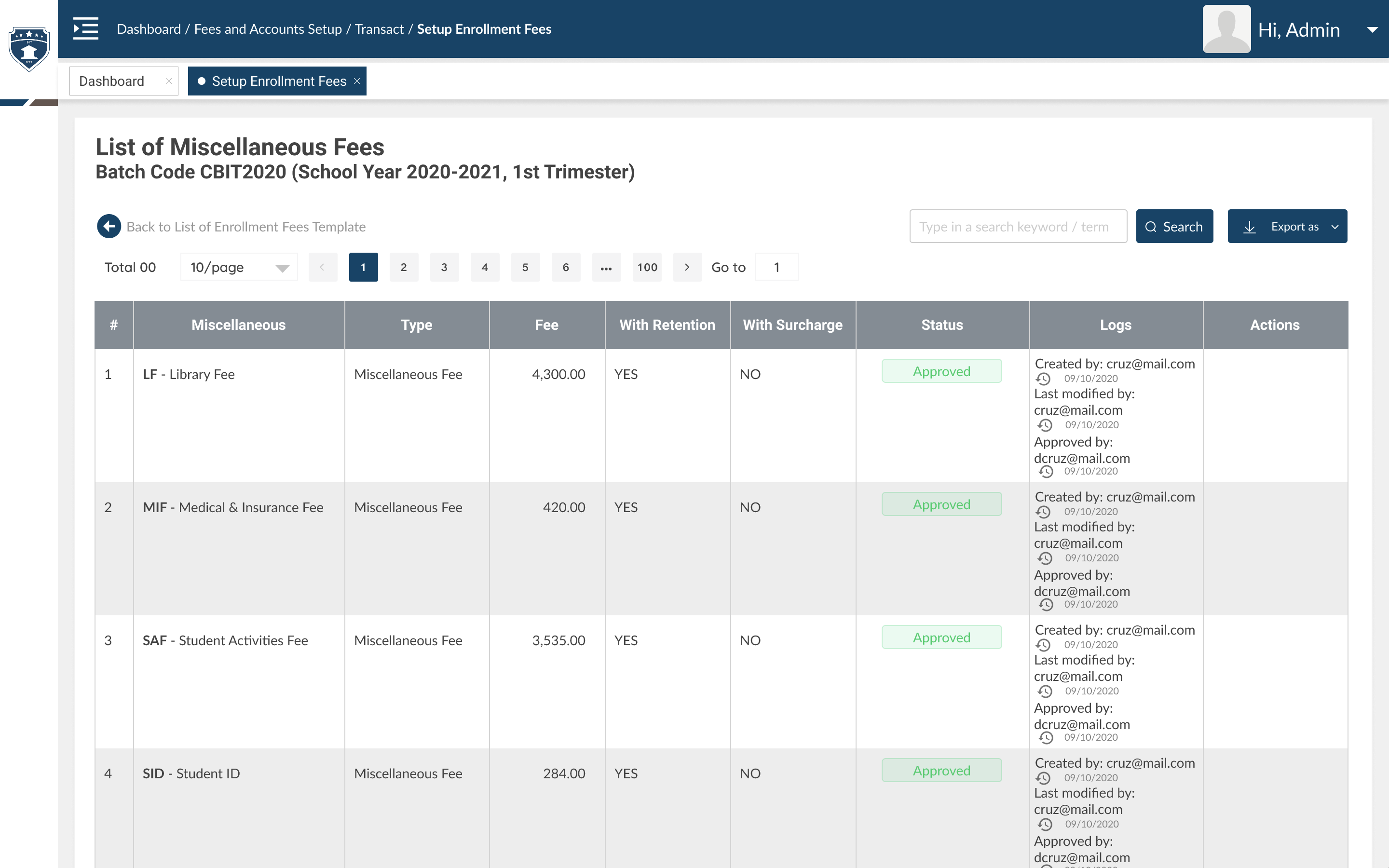 Semester Setup Screen 1