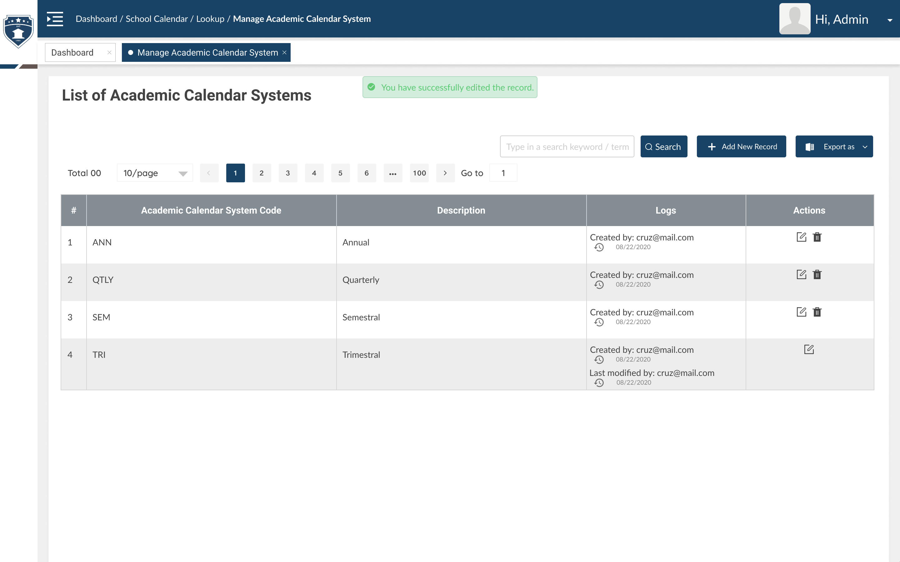 Semester Setup Screen 4