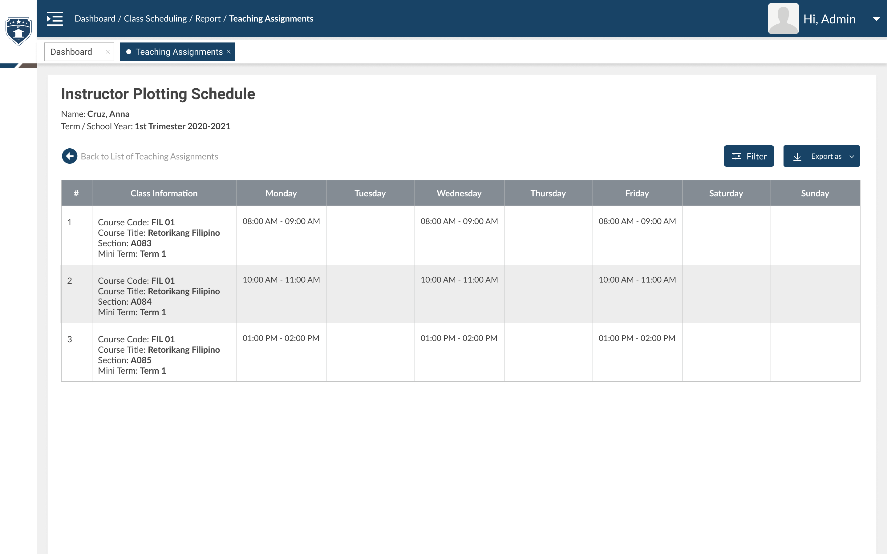 Semester Setup Screen 5